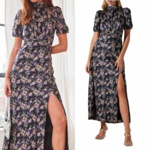 ASTR the Label Floral Mock Neck Maxi Dress in Black Purple Floral Small